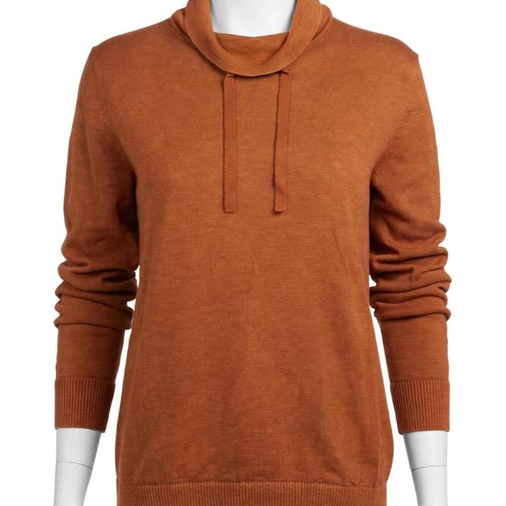 Banana Republic Cotton Slub Sweater Womens L Rust Terracotta Cowl Neck Pullover